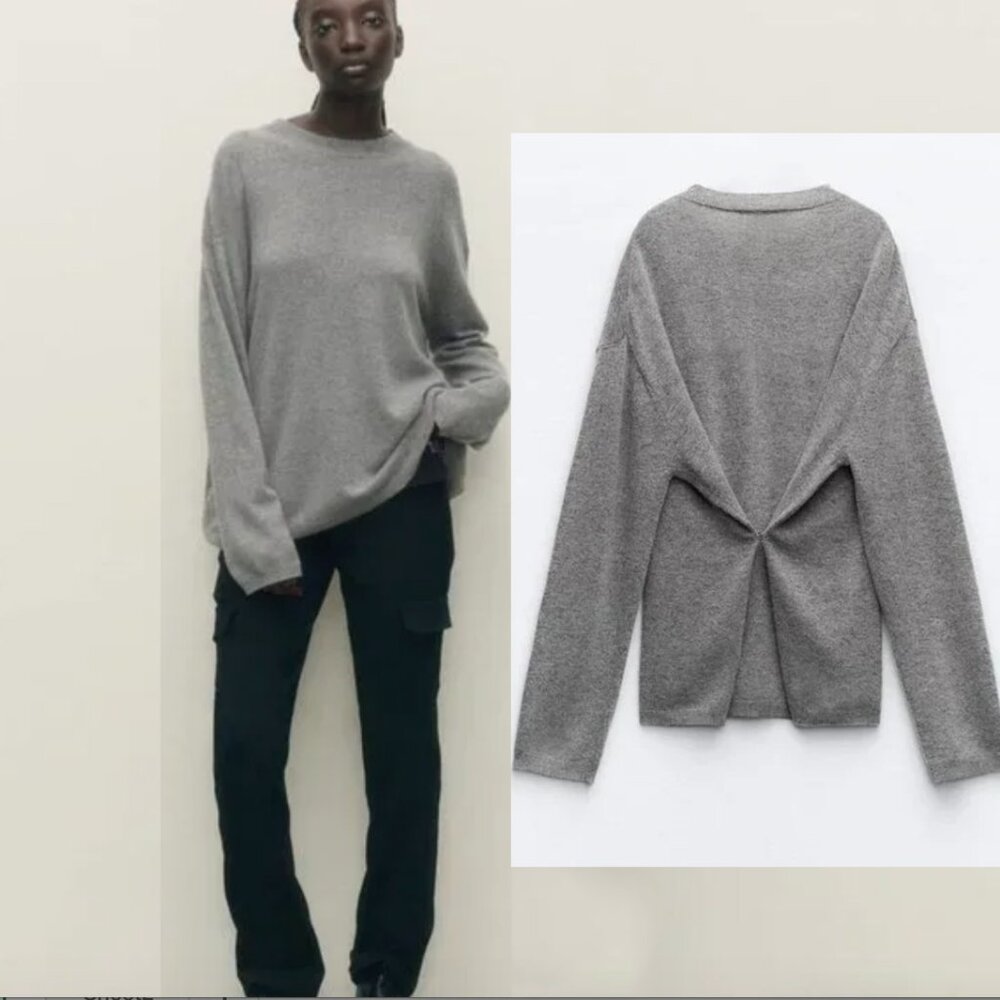 NWT ZARA MULTI-POSITIONAL WOOL BLEND KNIT SWEATER GRAY